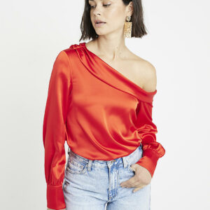 River Island Womens Red Satin Off Shoulder Blouse