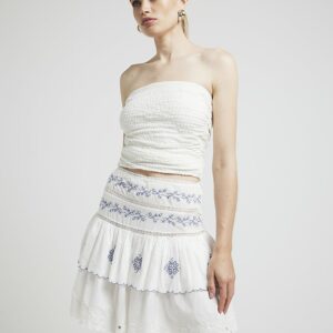 River Island Womens White Crochet Tiered Mini Skirt