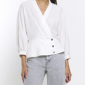 River Island Womens White Long Sleeve Wrap Blouse