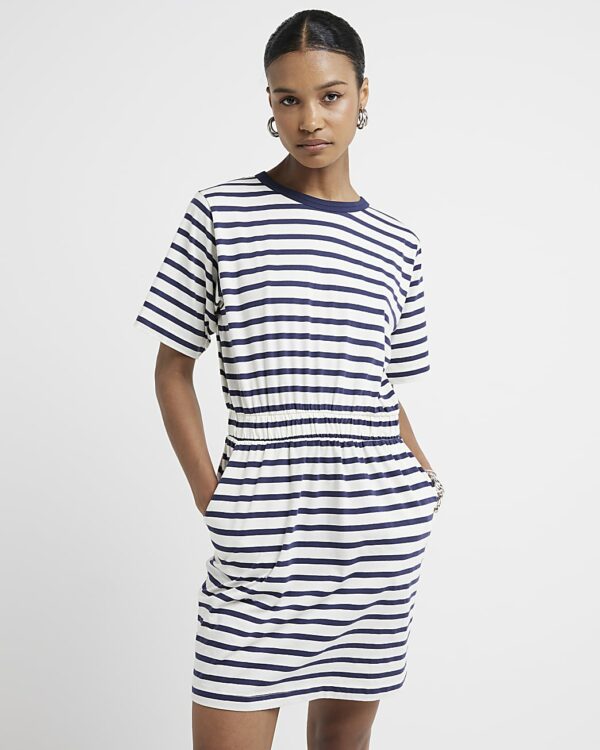 River Island Womens White Stripe Elasticated T-Shirt Mini Dress