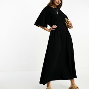 River Island cinched waist midi tee dress in black