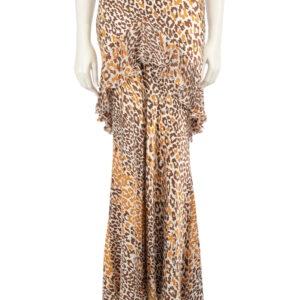 Roberto Cavalli Leopard Print Silk Ruffle Trim Skirt