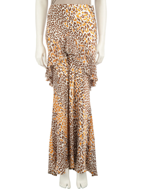 Roberto Cavalli Leopard Print Silk Ruffle Trim Skirt