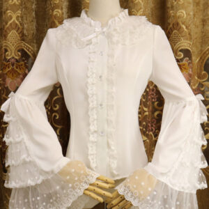 Rococo Lolita Shirt Lace Trim Ruffle Bow Chiffon Lolita Blouse