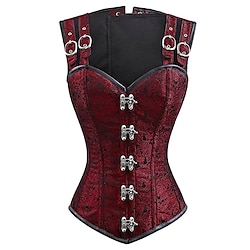 Rococo Punk Gothic Medieval Steampunk Overbust Corset Lingerie Bustier Bodyshaper Witch Viking Valhalla Women's 12 Plastic Bones Corset