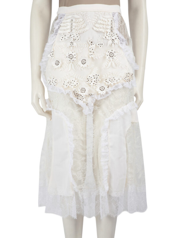 Rodarte Ecru Wool Embroidered Lace Panel Skirt