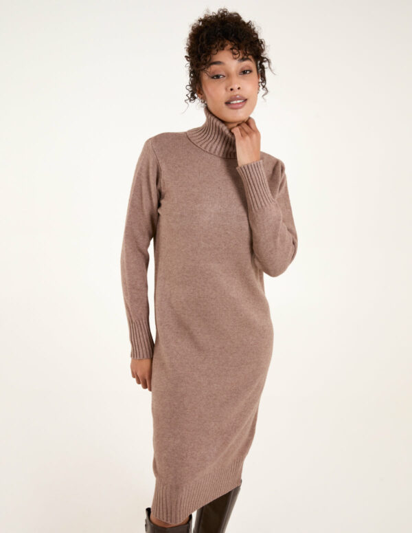 Roll Neck Jumper Dress - M/L / MOCHA