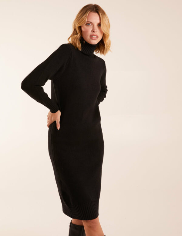 Roll Neck Jumper Dress - S/M / BLACK