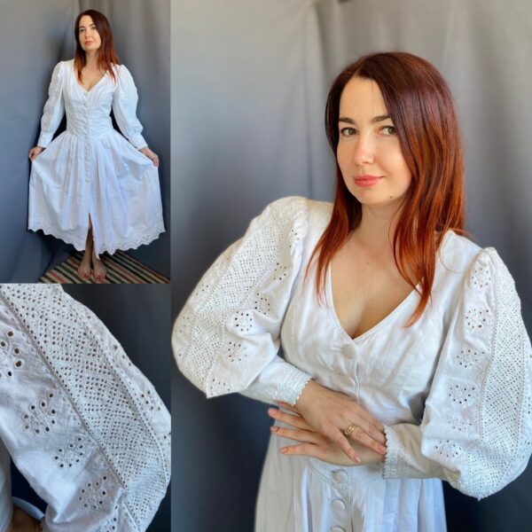 Romanian Dress Vintage Victorian Antique Smock Embroidered Chemise Edwardian Puffy Sleeves Blouse