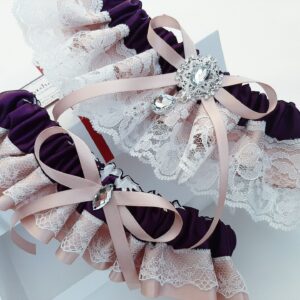 Rose Gold Plum Bridal Garter Set, Deep Purple Wedding Garter, Belt, And