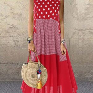 Roselinlin Sundress Casual Dresses Going Out Round Neck Printed Sleeveless Sweet Dresses