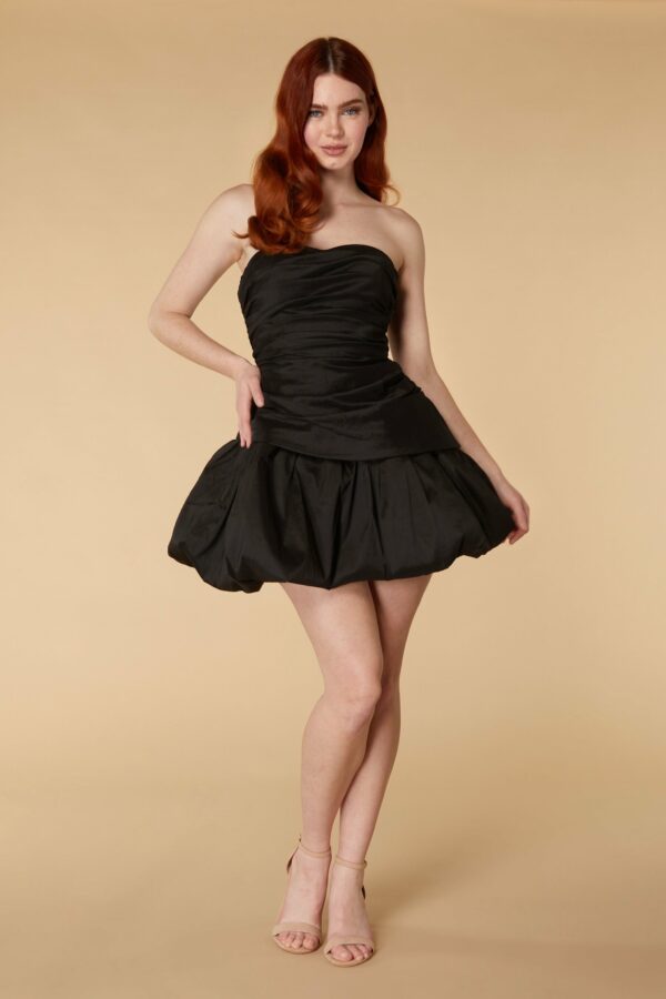 Rosie Strapless Mini with Voluminous Ruffle Skirt, UK 6 / US 2 / EU 34 / Metallic Black