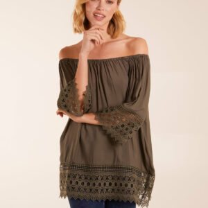 Round Neck Detail Blouse - S/M / KHAKI