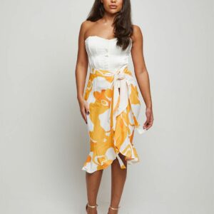 Ruffle Printed Wrap Midi Skirt in Yellow - 6