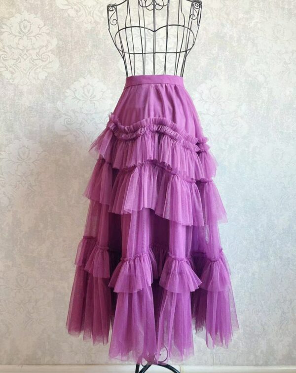 Ruffled Fairy Tulle Skirt, Full Flowy Long Skirt, Women A-Line Elastic High Waist Skirt, Pleated Splicing Tulle Midi Skirt, Custom Skirt