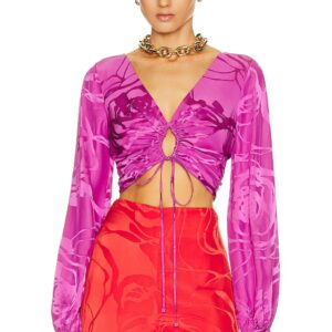 SILVIA TCHERASSI Odette Blouse in in Magenta Orchid Jacquard - Purple. Size L (also in ).