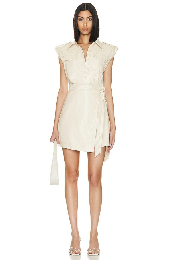 SIMKHAI Lourdes Wrap Shirt Dress in Ceramic - Nude. Size 2 (also in 4).