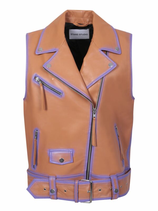 STAND STUDIO Tan And Lilac Biker Vest