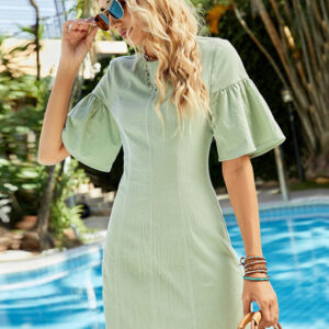 Sage Summer Dress Backless Peplum Sleeves Round Neck Mini Dresses