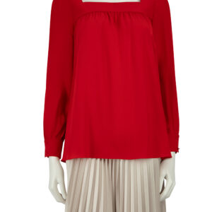 Saint Laurent Red Silk Square Neck Blouse