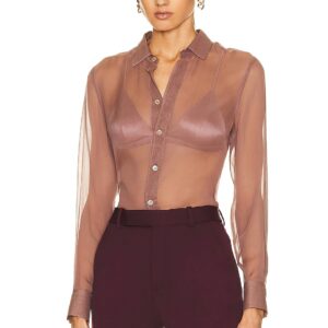 Saint Laurent Silk Blouse in Rose Des Bois - Mauve. Size 34 (also in 36, 40, 42).