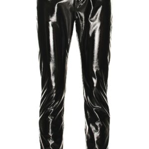 Saint Laurent Skinny 5 Pocket Cropped Pant in Shiny Black - Black. Size 33 (also in 34).