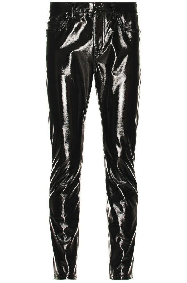 Saint Laurent Skinny 5 Pocket Cropped Pant in Shiny Black - Black. Size 33 (also in 34).