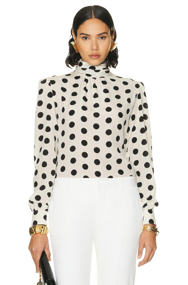 Saint Laurent Turtleneck Blouse in Craie Noir - White. Size 42 (also in 40).