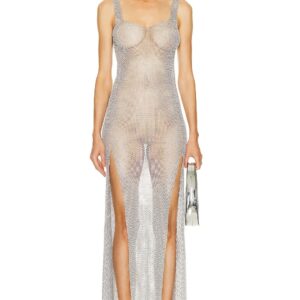 Santa Brands Maxi Slits Sundress in Silver - Metallic Silver. Size all.