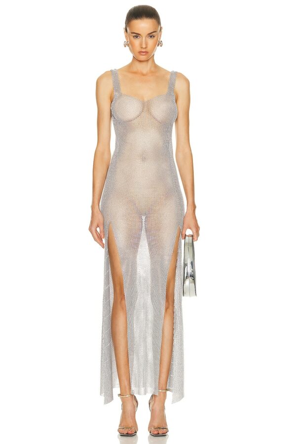 Santa Brands Maxi Slits Sundress in Silver - Metallic Silver. Size all.