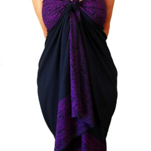 Sarong Beach Wrap - Batik Pareo Black & Purple Womens Clothing Skirt Or Dress Swim Cover Up