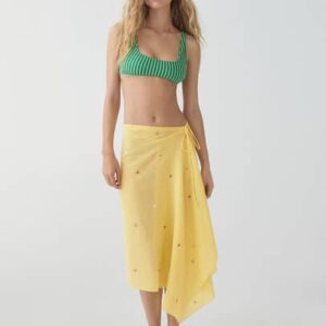 Sarong skirt with embroidered details pastel yellow - Woman - One size - MANGO