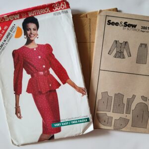 Sewing Patterns Women Skirt & Top Peplum, Butterick See & Sew 3861 Misses Size 12 14 16, Uncut Printed 1989