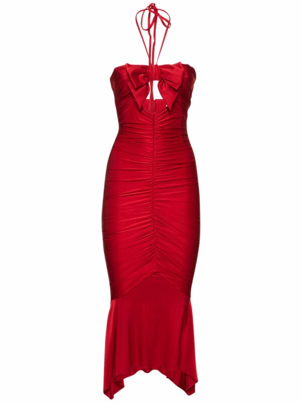 Shiny Jersey Halter Neck Midi Dress