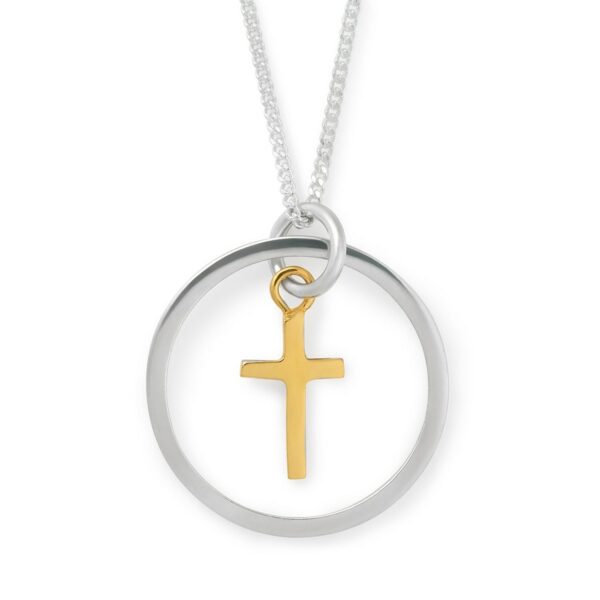 Silver Ring and Cross Charm Necklace