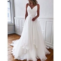 Simple Wedding Dresses Sheath / Column Camisole Sleeveless Court Train Chiffon Bridal Gowns With Pleats 2024