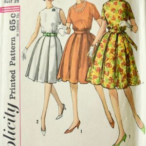 Simplicity 4802 Sewing Pattern Vintage 1960S One-Piece Dress Fit & Flare Box Pleat Skirt Self Belt 60S Bust 34