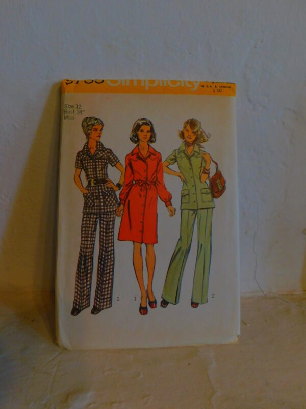 Simplicity 5735 1970's Blouson Dress Pattern - Shirt Tunic Top High Waist Pants Size 12 Bust 34