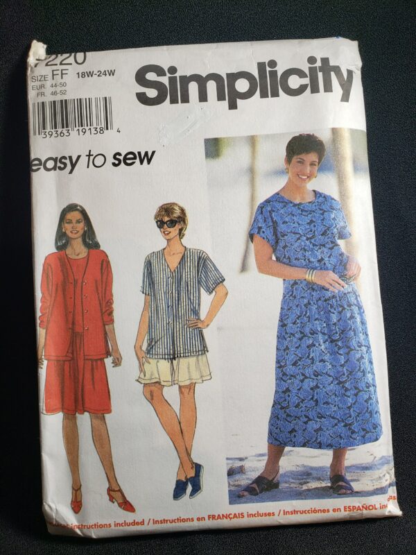 Simplicity 7220 Sewing Pattern For Women's Top, Dress & Shorts Plus Sizes 18W-24W Uncut Ff - Button Front Top Long Or Short Kimono Sleeve