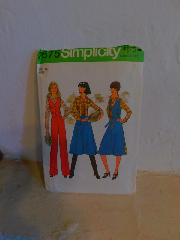 Simplicity 7675 1970's High Waist Pants Pattern - Wrap Around Skirt Fitted Vest Shirt Size 14 Bust 36