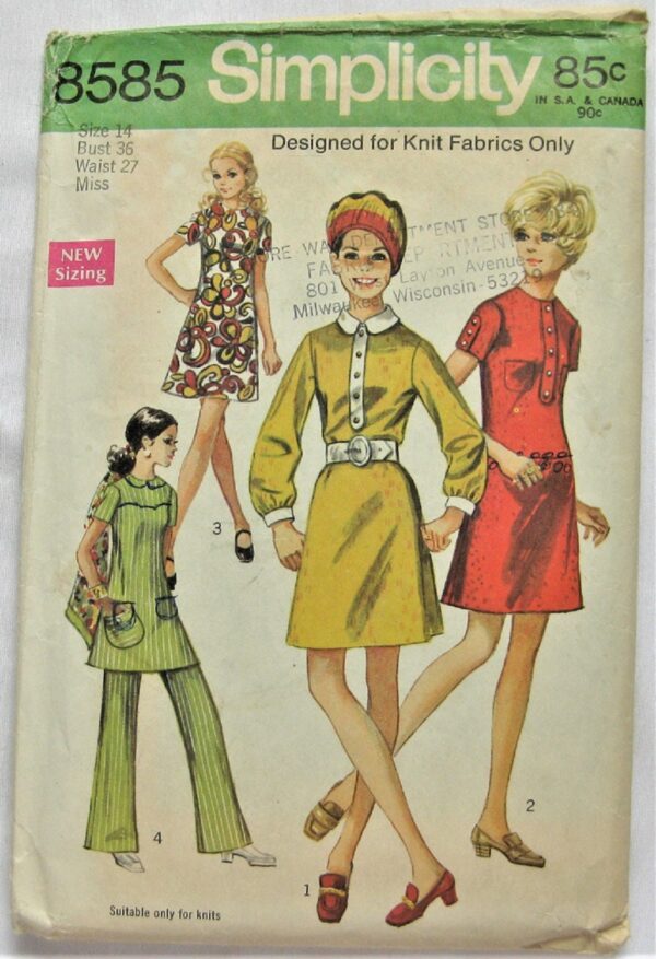 Simplicity Pattern 8585 Misses' Dress, Tunic & Pants Size 14