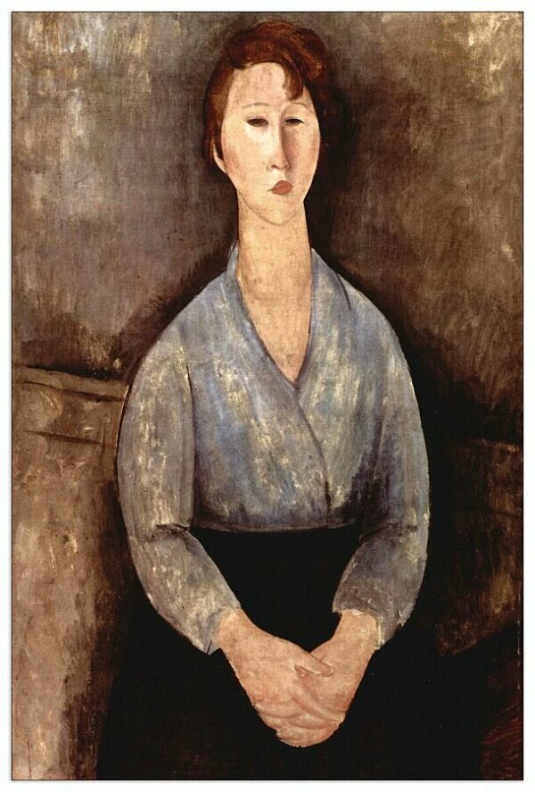 'Sitting Woman with Blue Blouse' Painting Print