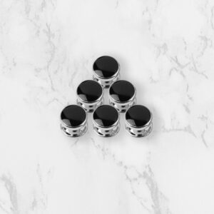 Six Silver & Onyx Black Dress Shirt Tuxedo Studs Only | No Cufflinks Formal Prom