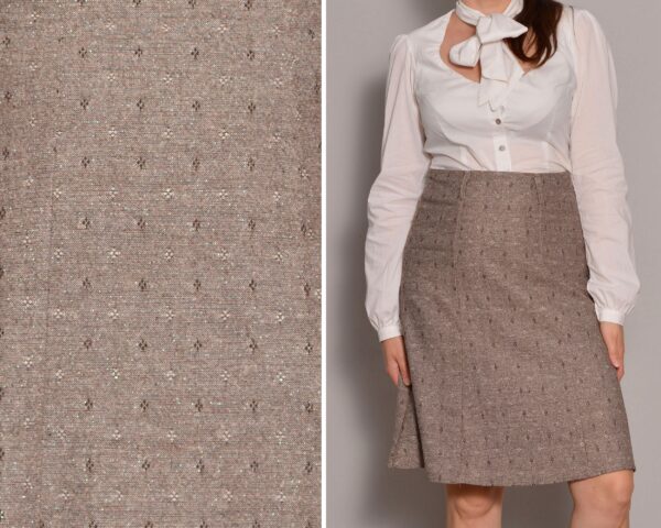 Size 10 | Silver Thread Novelty Pattern A Line Skirt Brown Beige High Waisted Panel Floral Glossy Fall Boho Flared