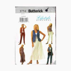 Size 14-18 Misses Easy Fitted Pointed Hem Vest With Pull On Ruffle Skirt Or Pants Sewing Pattern - Butterick 3754