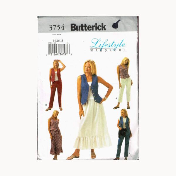 Size 14-18 Misses Easy Fitted Pointed Hem Vest With Pull On Ruffle Skirt Or Pants Sewing Pattern - Butterick 3754