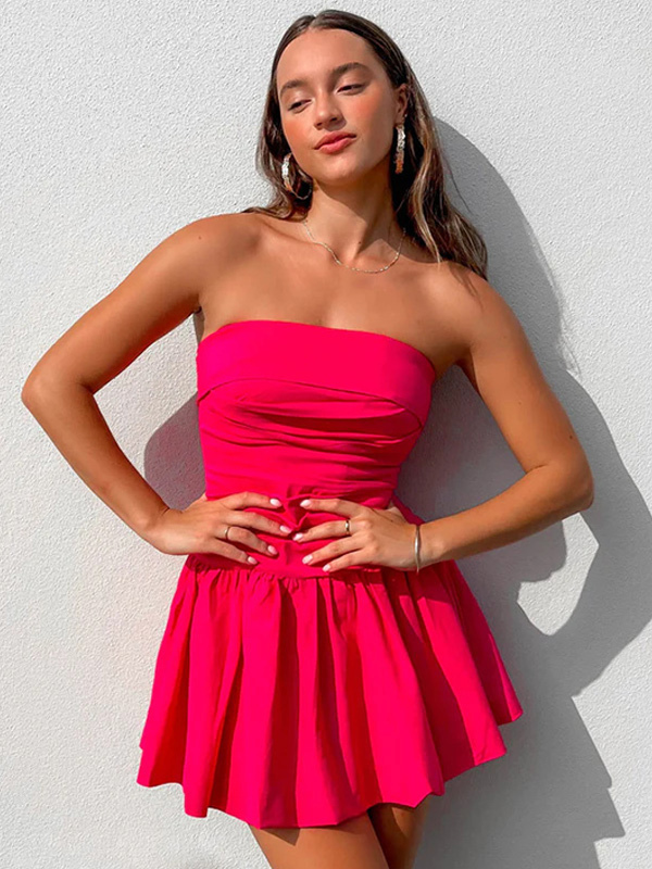 Skater Dresses Strapless Sleeveless Open Shoulder Casual Flared Dress Mini Dresses