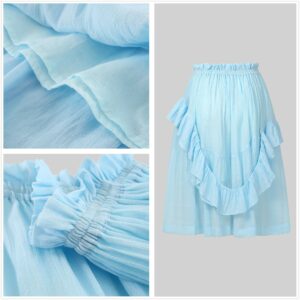 Skirt, Ruffle Midi Blue Flared Circle Linen Cotton Mid Calf | Linennaive