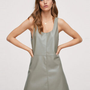 Sleeveless Shift Dress Backless U-Neck PU Leather Casual Tube Dress