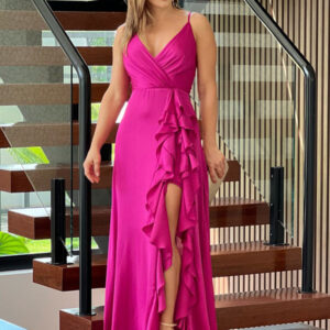 Slip Dresses V-neck High-slit Birthday Semi Formal Maxi Prom Dress